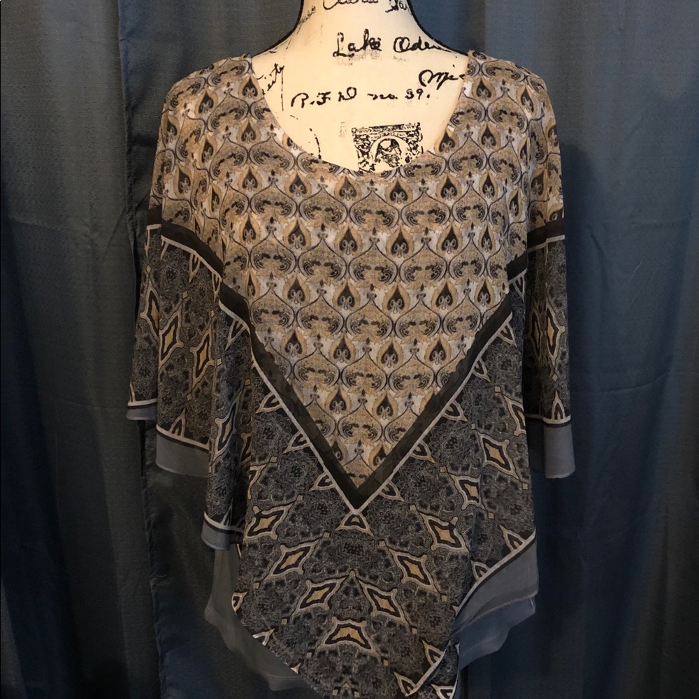 Covington dressy tank with sheer overlay